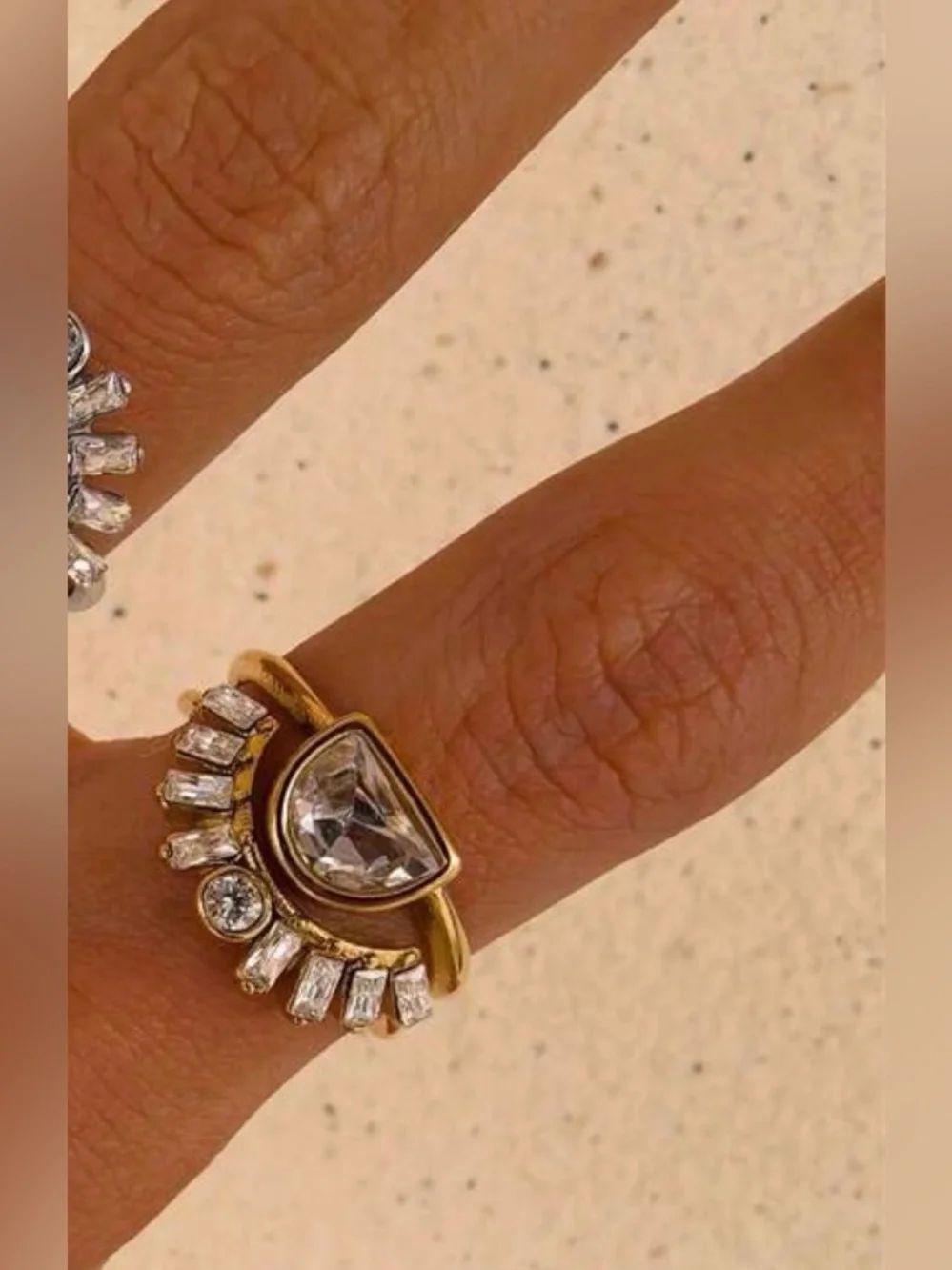 Gold Teardrop Statement Ring A2170